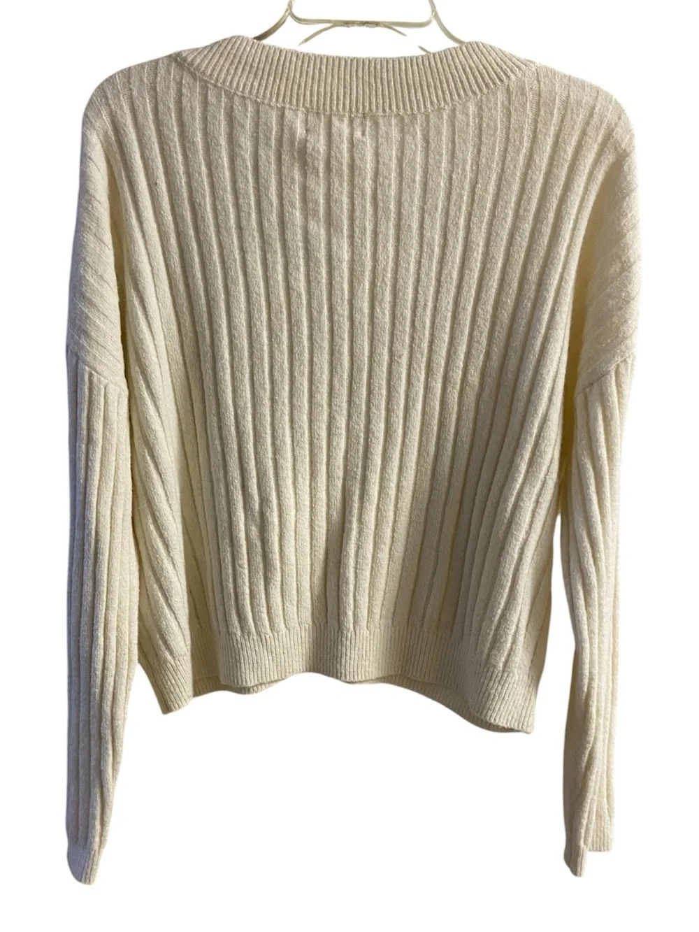 Open Edit ivory dove v neck ribbed sweater boxy oversized Medium